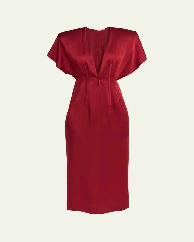 Corset Seamed Midi Dress with Shoulder Pads