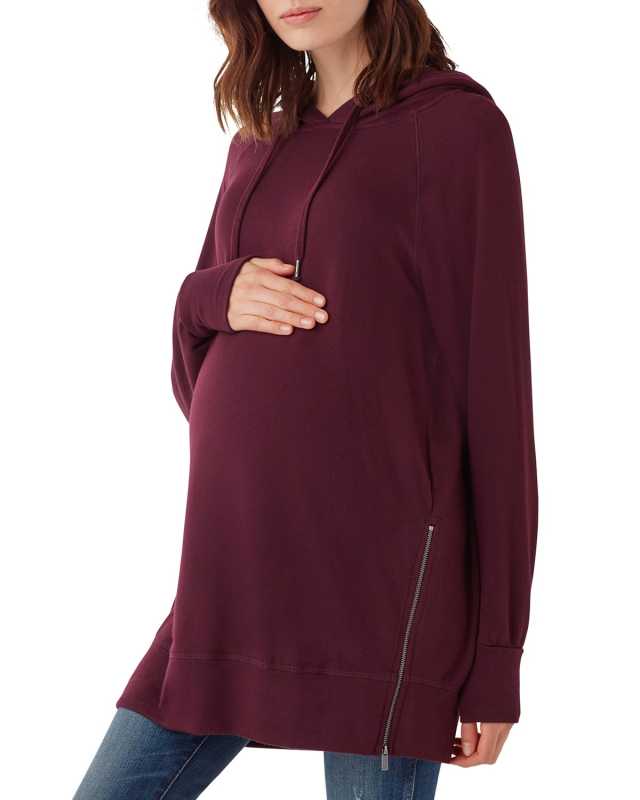 Maternity Side-Zip Pullover Hoodie, Burgundy
