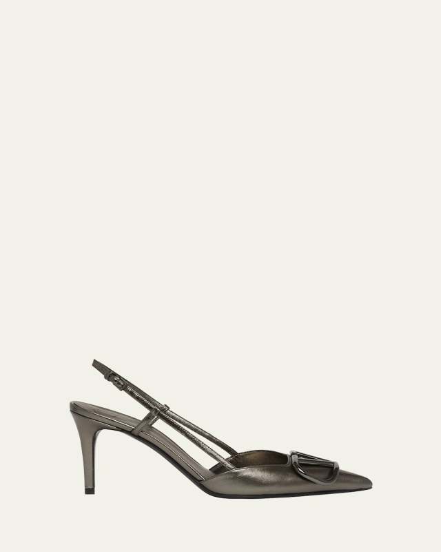 VLogo Metallic Slingback Pumps