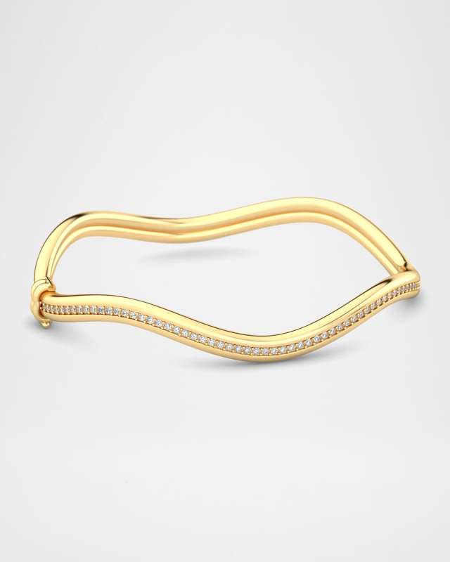 18K Gold Hinged Curve Bangle with Diamonds