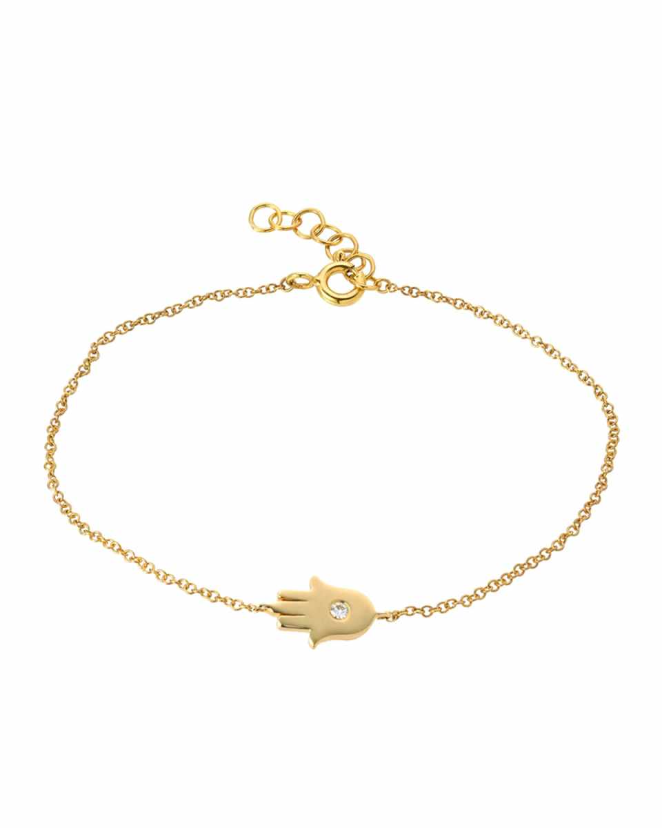 14K Gold 1-Diamond Hamsa Bracelet