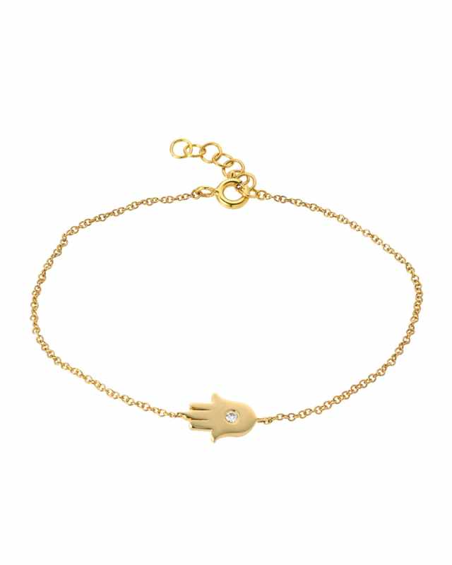14K Gold 1-Diamond Hamsa Bracelet