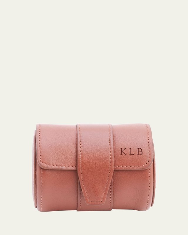 Monogrammed Leather Travel Watch Roll