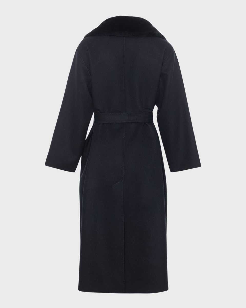 Reversible Wool Belted Coat with Detachable Lamb Shearling Collar