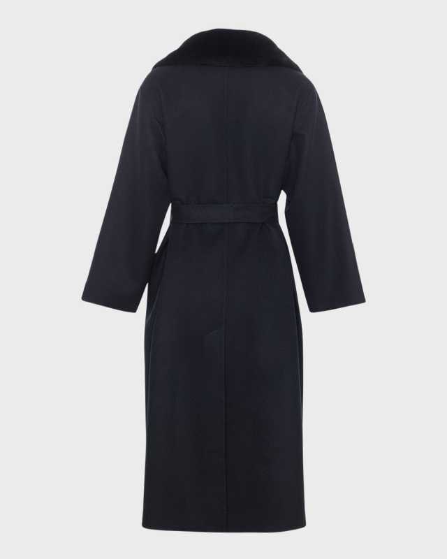 Reversible Wool Belted Coat with Detachable Lamb Shearling Collar