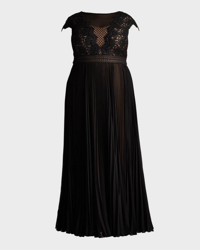 Plus Size Sequin Lace & Pleated Chiffon Gown