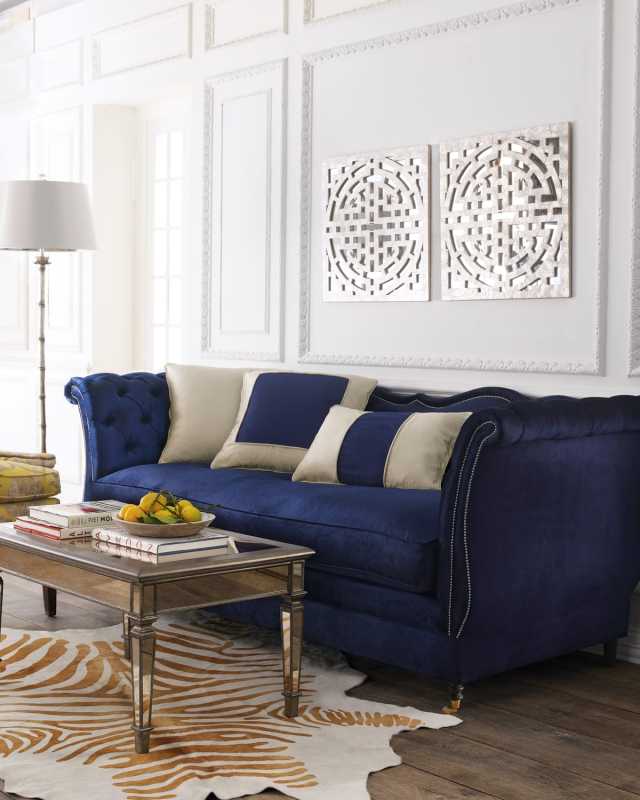 Horton Navy Velvet Tufted Sofa 90"