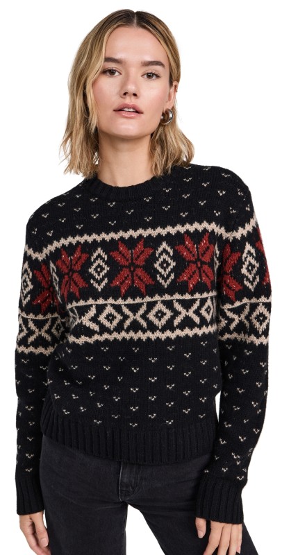 Polo Ralph Lauren Snowflake Long Sleeve Pullover Sweater Black Multi