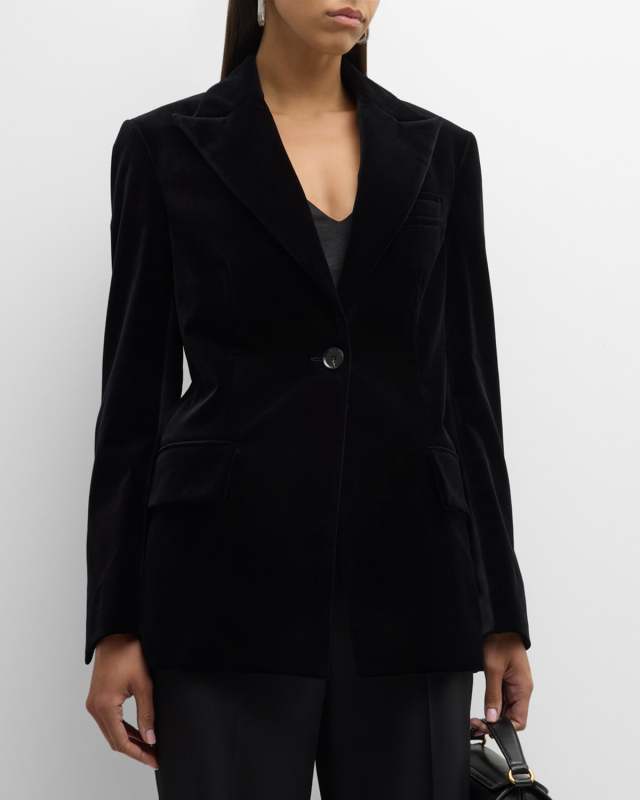 Nico Velvet Single-Breasted Blazer Jacket