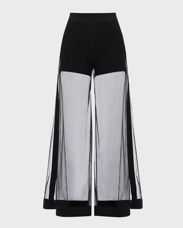 Castille High-Rise Wide-Leg Mesh Pants