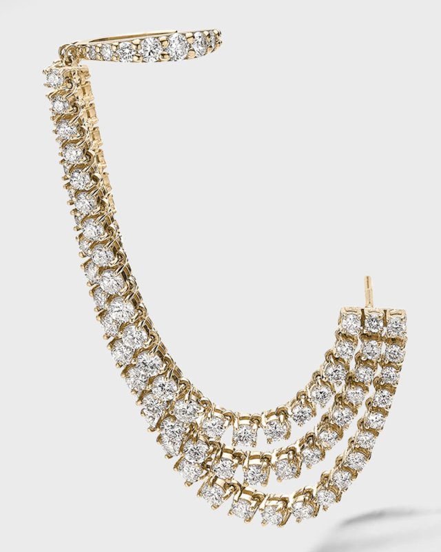 Triple-Strand Diamond Tennis Ear Cuff, Single