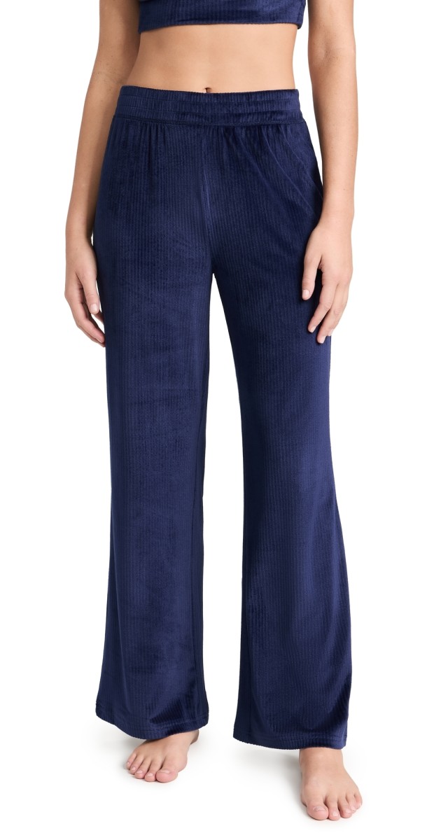 Z Supply Flare Up Velour Pants Deep Blue