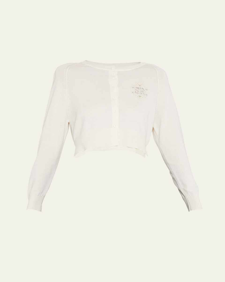 Bead-Embellished Wool Crop Cardigan