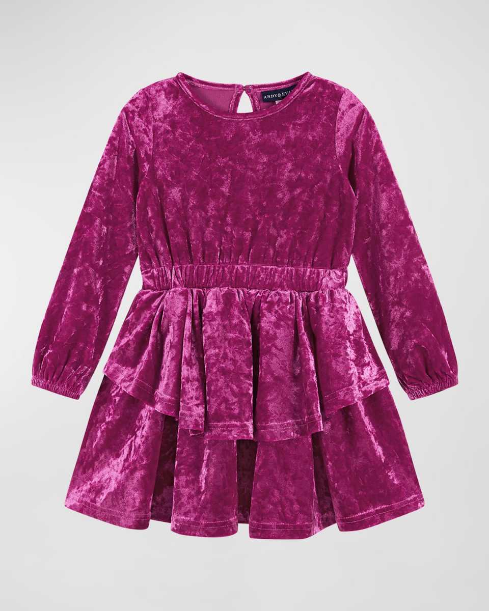 Girl's Velvet Ruffle Trim Dress, Size 2T-6X