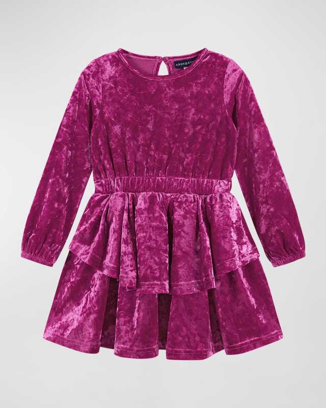 Girl's Velvet Ruffle Trim Dress, Size 2T-6X