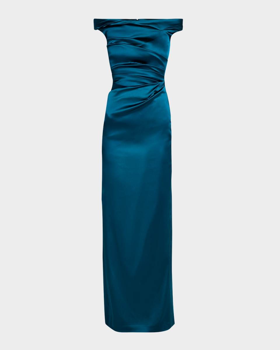 Off-The-Shoulder Draped Stretch Satin Duchesse Gown