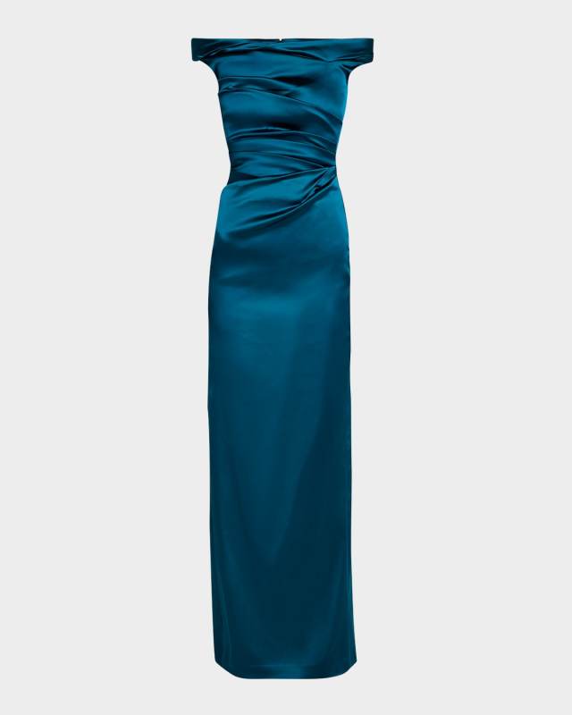 Off-The-Shoulder Draped Stretch Satin Duchesse Gown