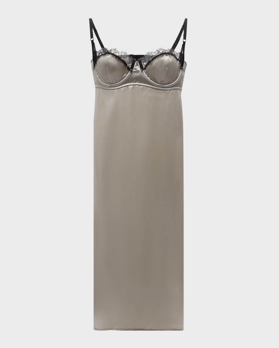 Lace-Trim Sweetheart Midi Slip Dress