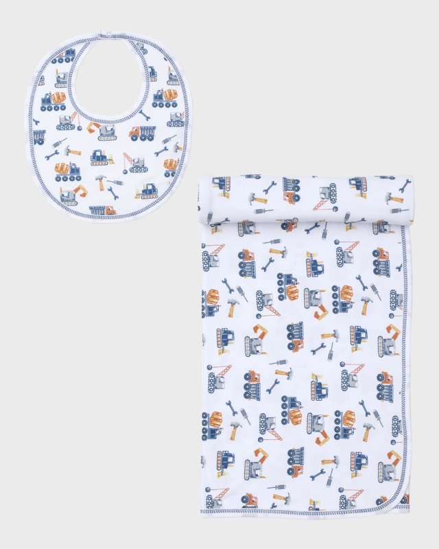Boy's Construction Crew Bib & Blanket Set