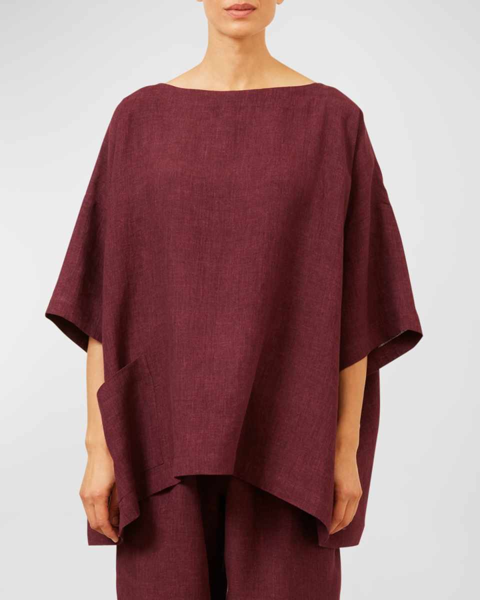 Angle-To-Front 3/4-Sleeve Scoop-Neck Tunic (Long Length)