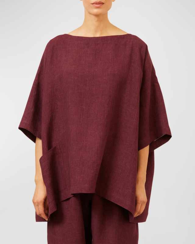 Angle-To-Front 3/4-Sleeve Scoop-Neck Tunic (Long Length)