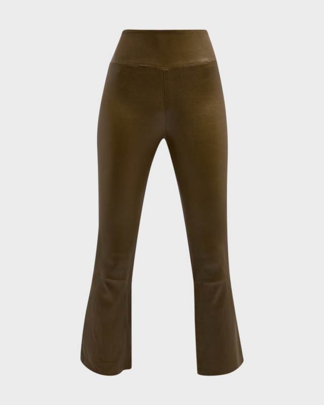 High-Waist Flare-Leg Cropped Leather Leggings