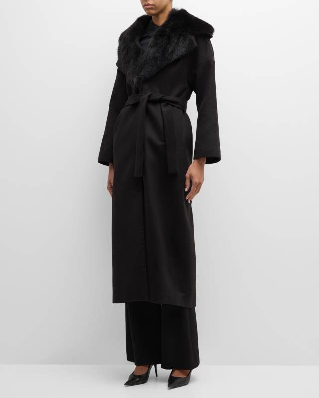Detachable Lamb Shearling Collar Long Brushed Coat