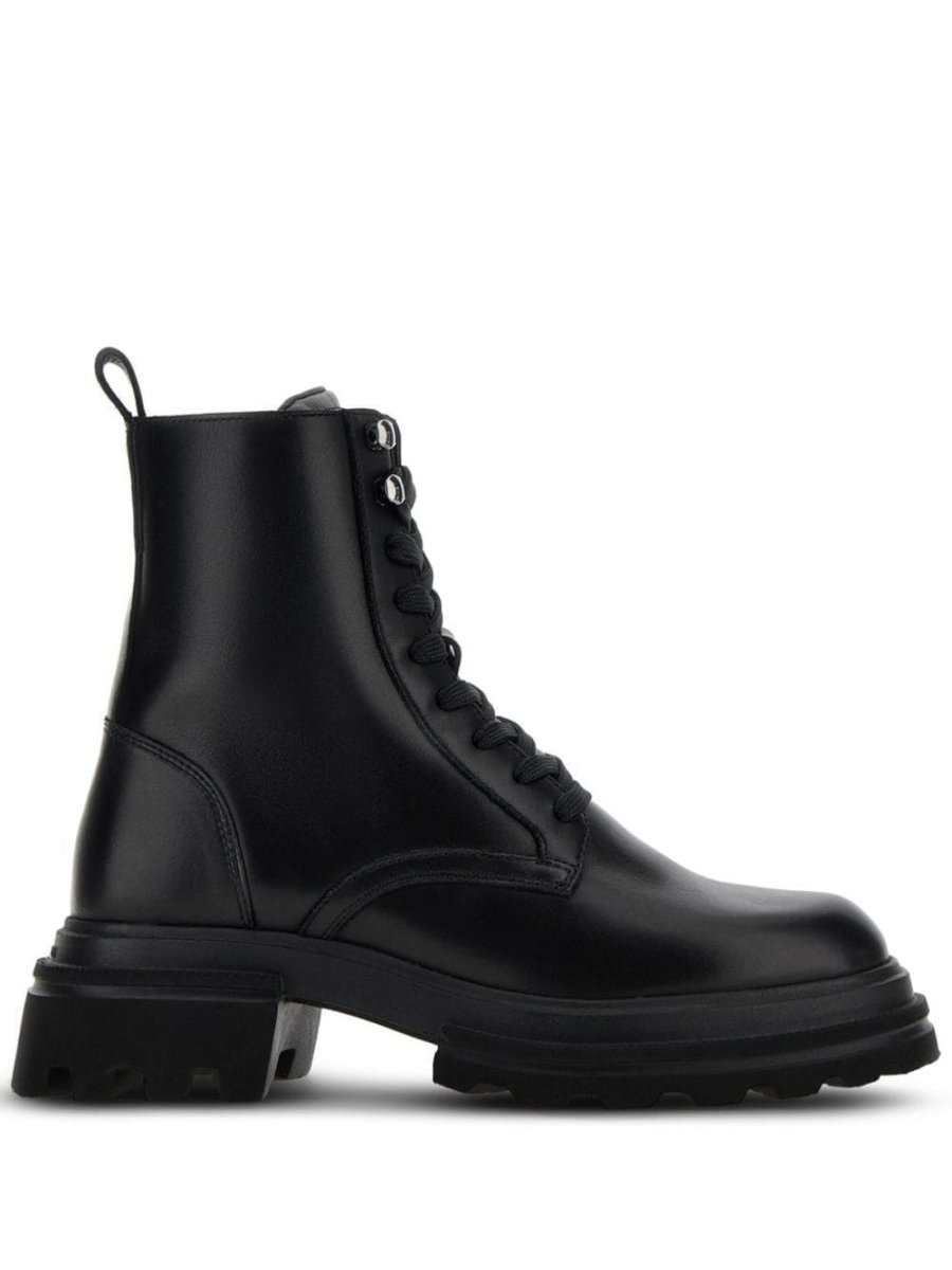 leather combat ankle boots