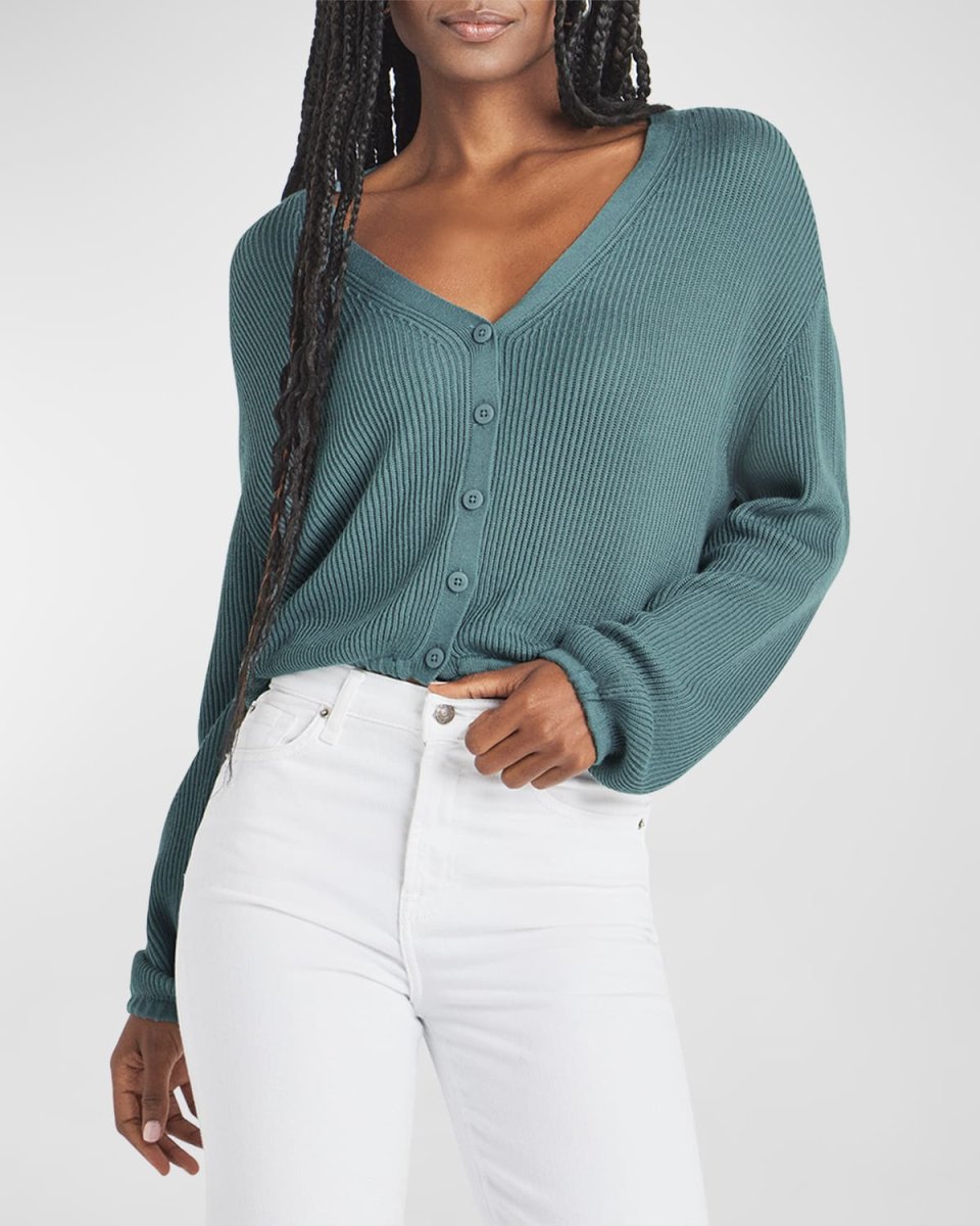 Bri Rib-Knit Drop-Shoulder Cardigan