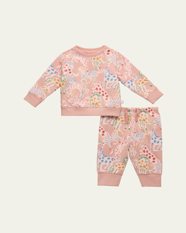 Girl's Prairie Horse-Print Two-Piece Tracksuit, Size 3M-36
