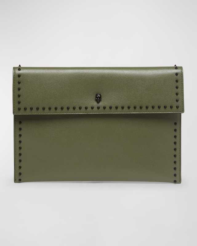 Envelope Spiked Leather Pouch Clutch Bag