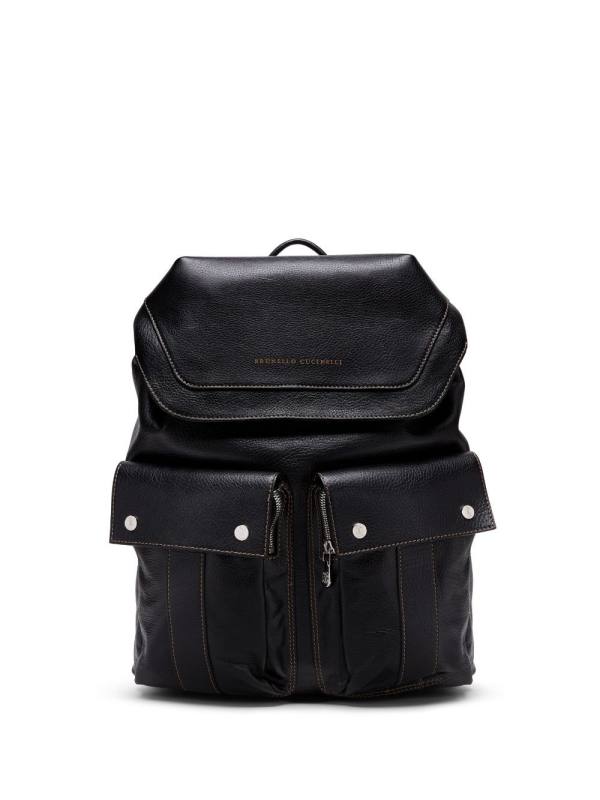 logo-print leather backpack