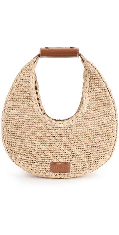 STAUD Moon Raffia Tote Bag Natural/Ta