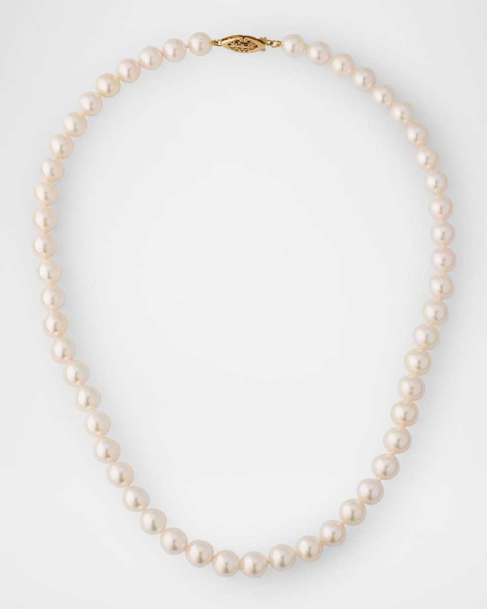 14K Yellow Gold Akoya Pearl Necklace, 18"L