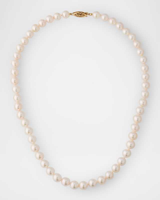14K Yellow Gold Akoya Pearl Necklace, 18"L
