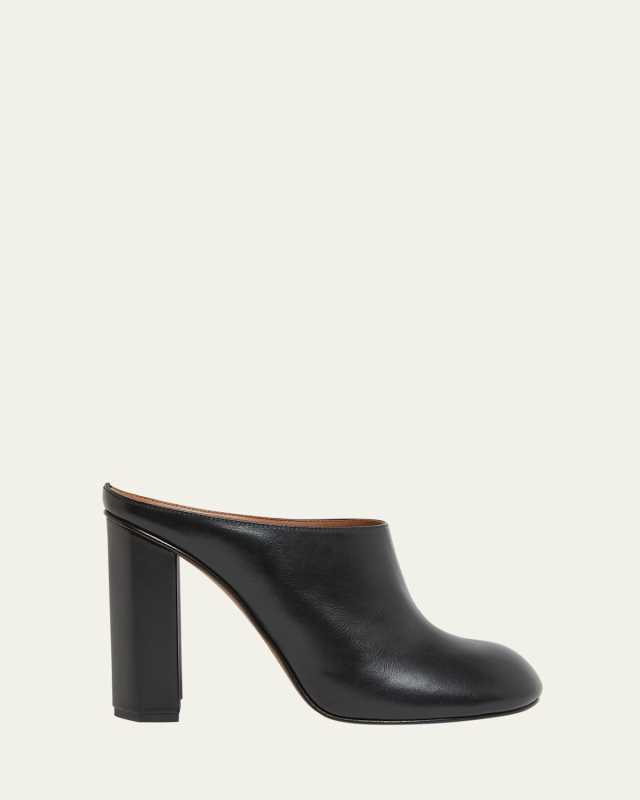 Leather Block-Heel Mules