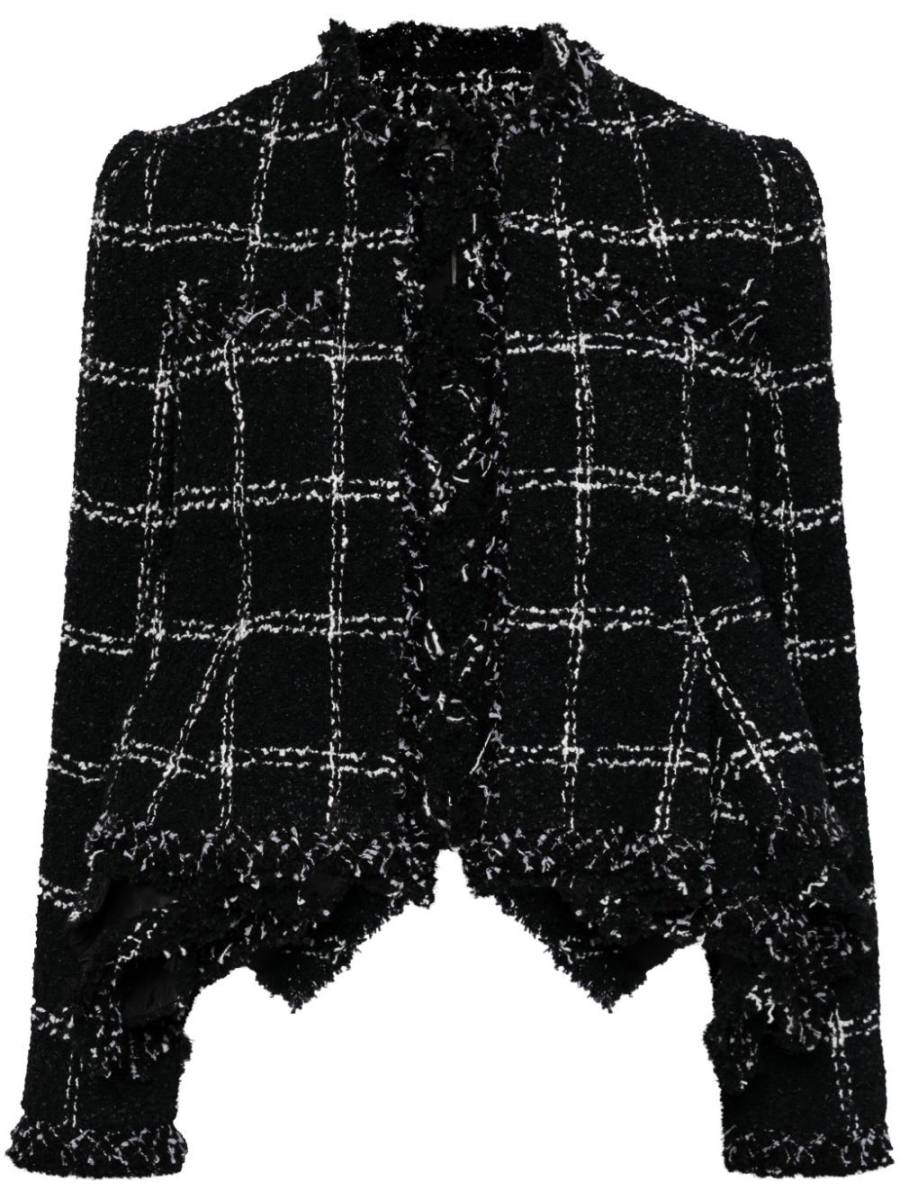 check-pattern tweed jacket