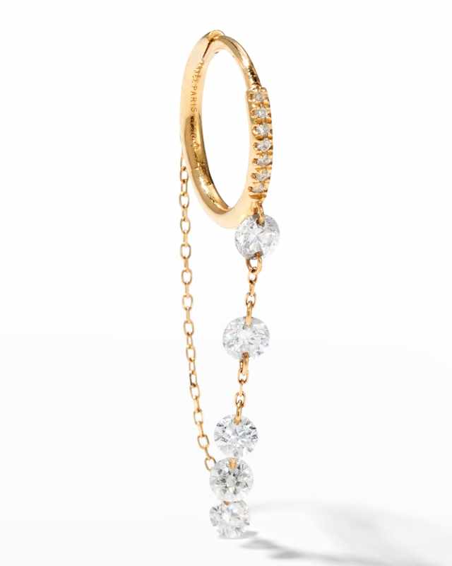 Five Diamond Drop Small Pave Hoop Earring, Single
