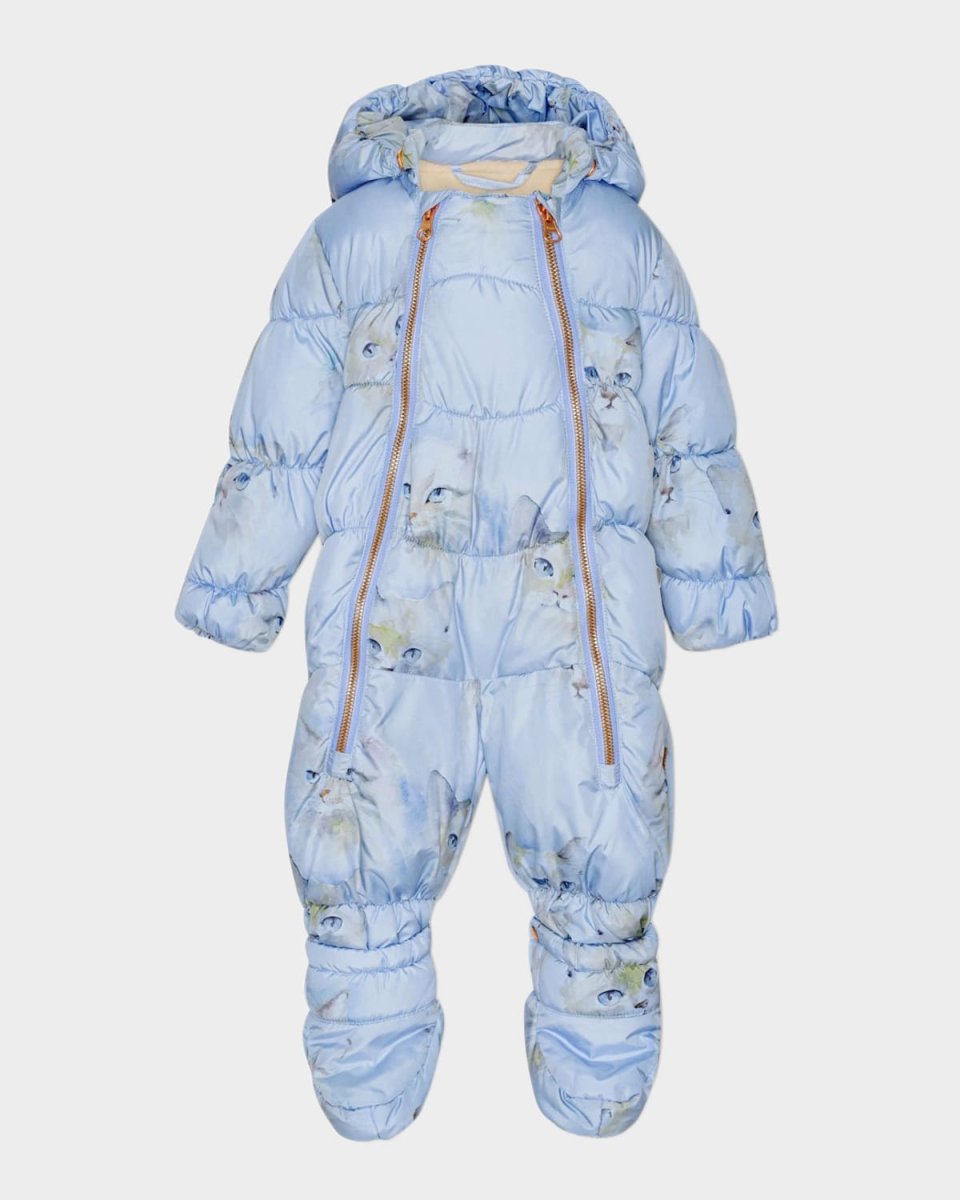 Girl's Hebe Cat-Print Bunting Suit, Size Newborn-18