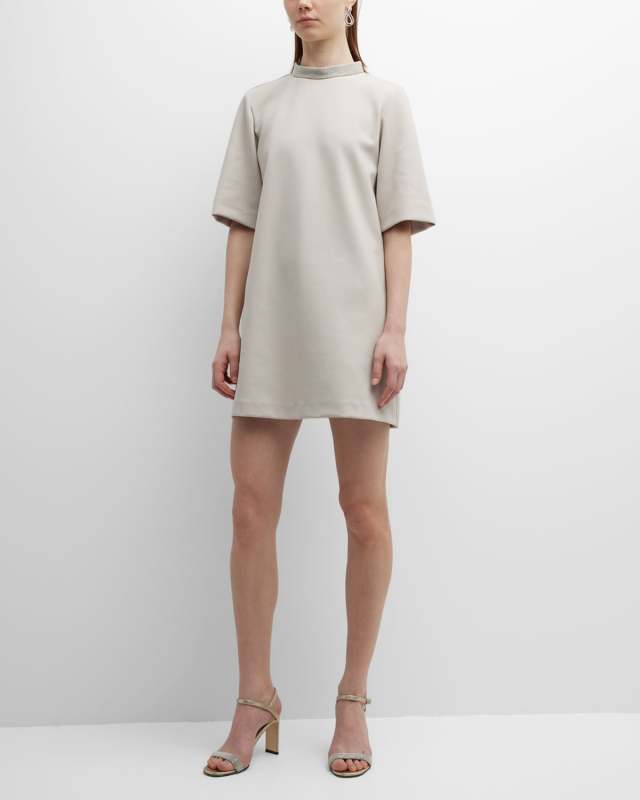 Beaded Mock-Neck Scuba T-Shirt Dress