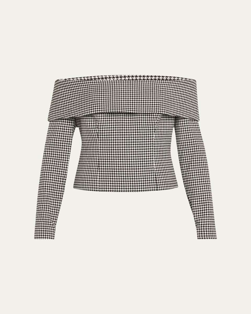 Stila Off-Shoulder Houndstooth Top