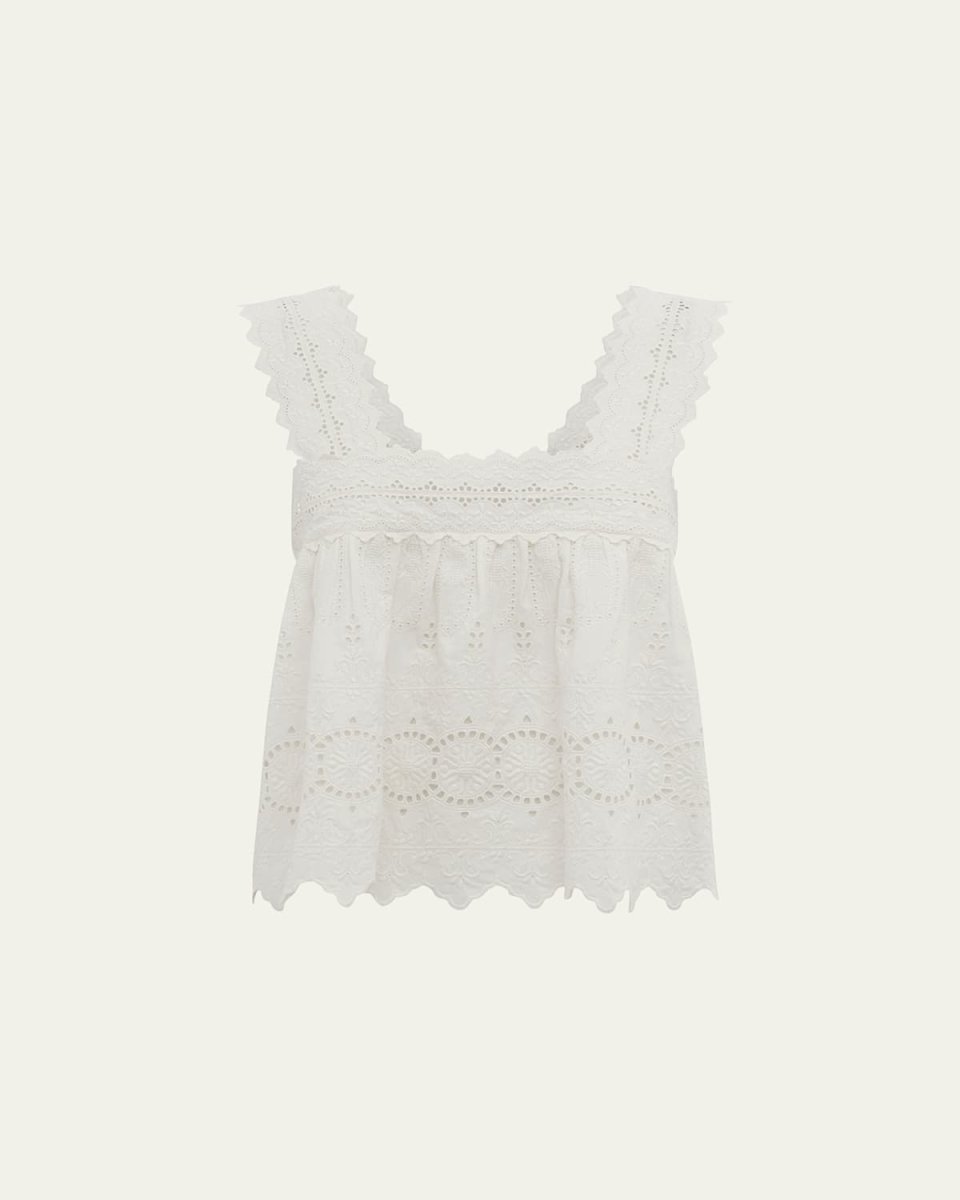 Amelia Cutwork Embroidery Cotton Square-Neck Top