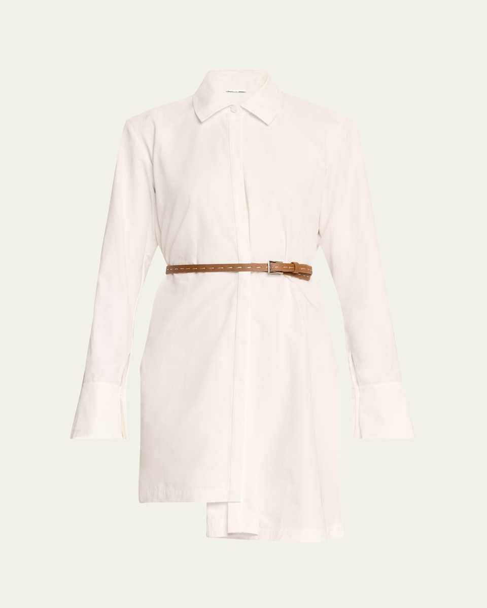 Veni Belted Asymmetric Poplin Mini Shirtdress