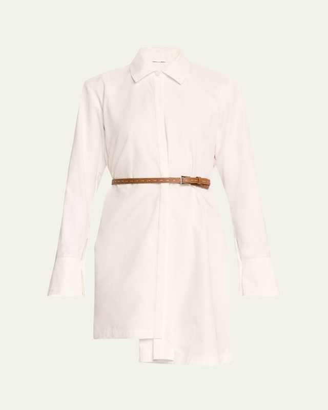 Veni Belted Asymmetric Poplin Mini Shirtdress