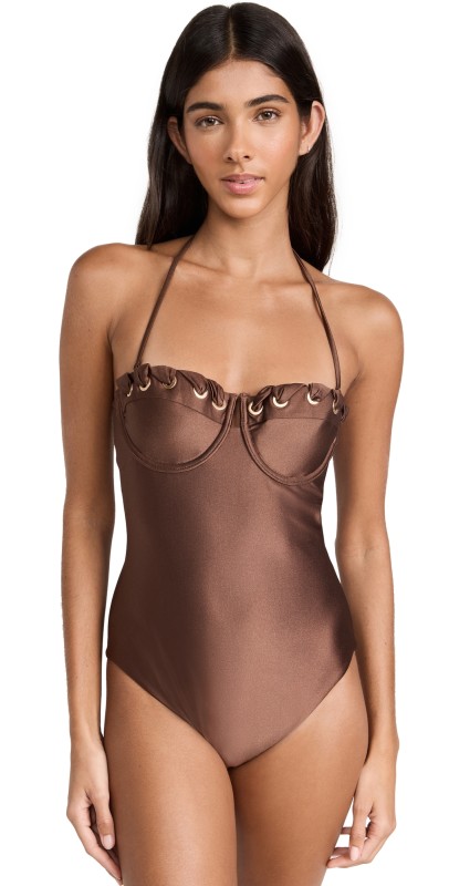 Zimmermann Devi Eyelette Balconette One Piece Chocolate