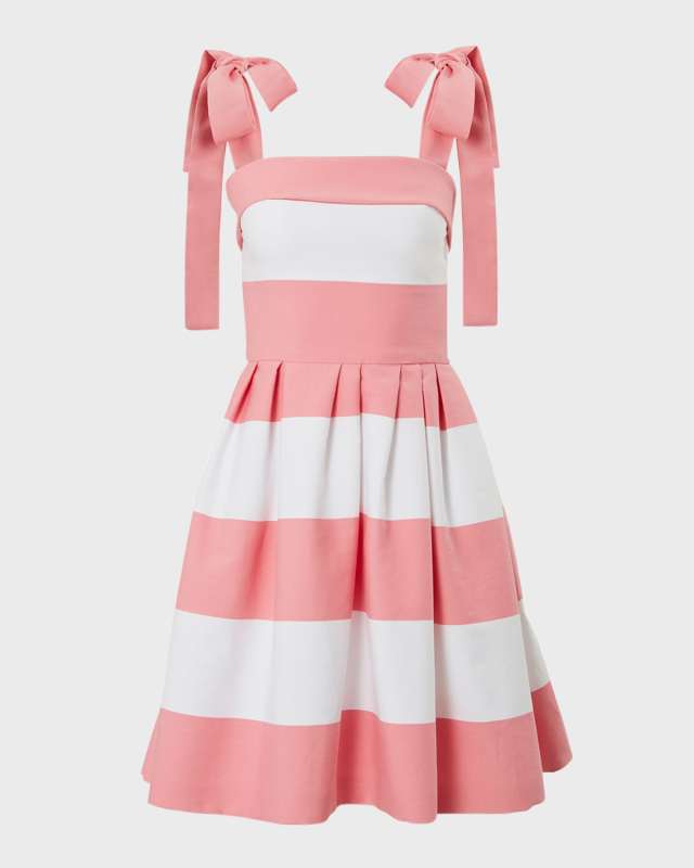 Striped Bow-Strap Mini Dress