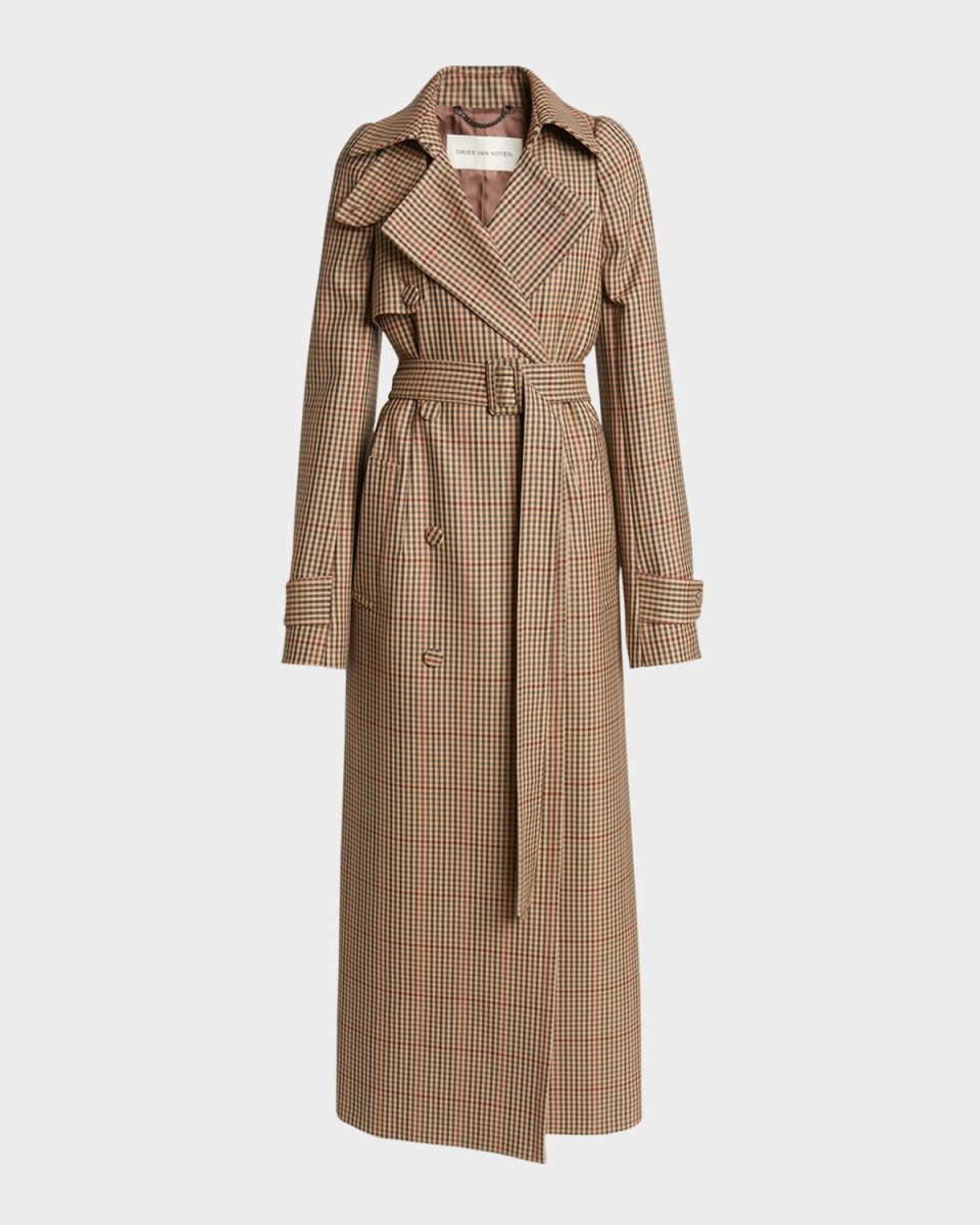 Remis Wool Check Belted Trench Coat