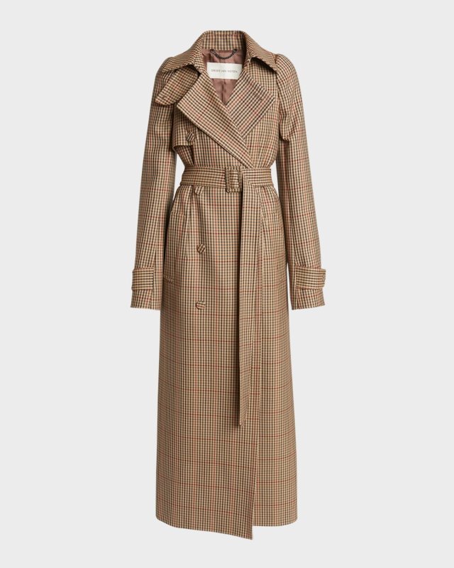 Remis Wool Check Belted Trench Coat