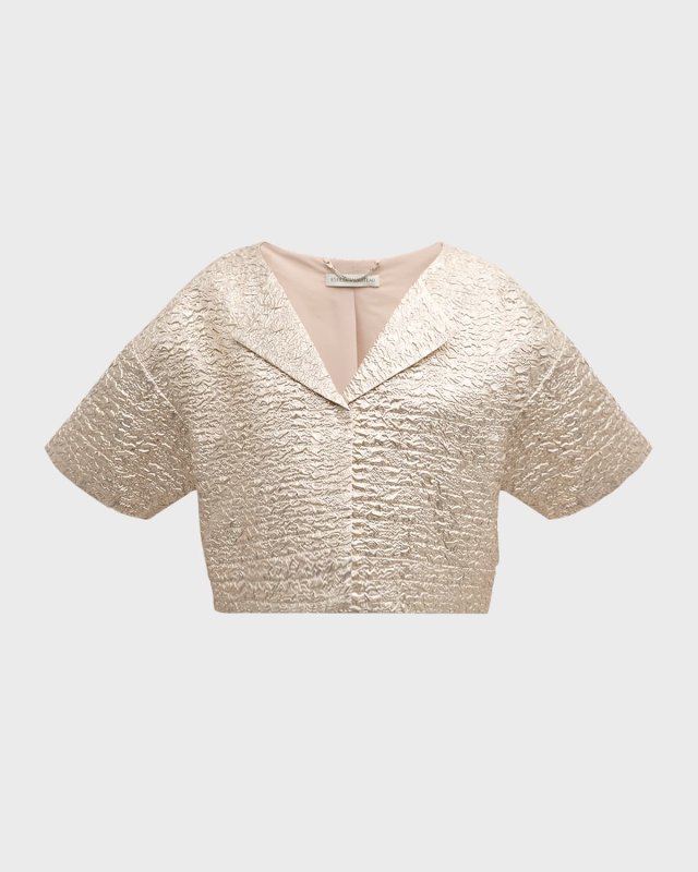 Enna Metallic Seersucker Short-Sleeve Crop Jacket