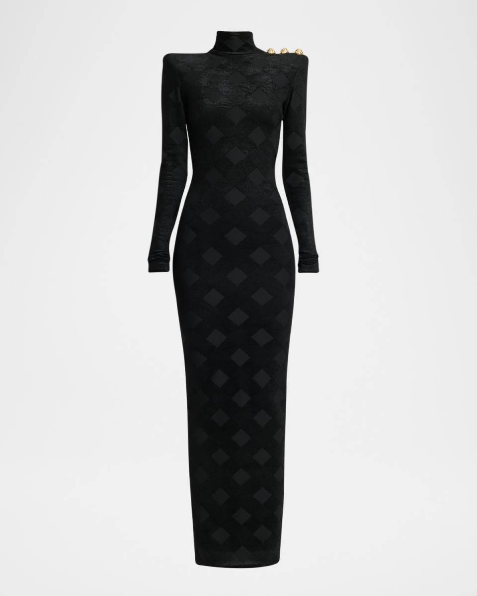 Bodycon Button-Embellished Diamond Maxi Dress